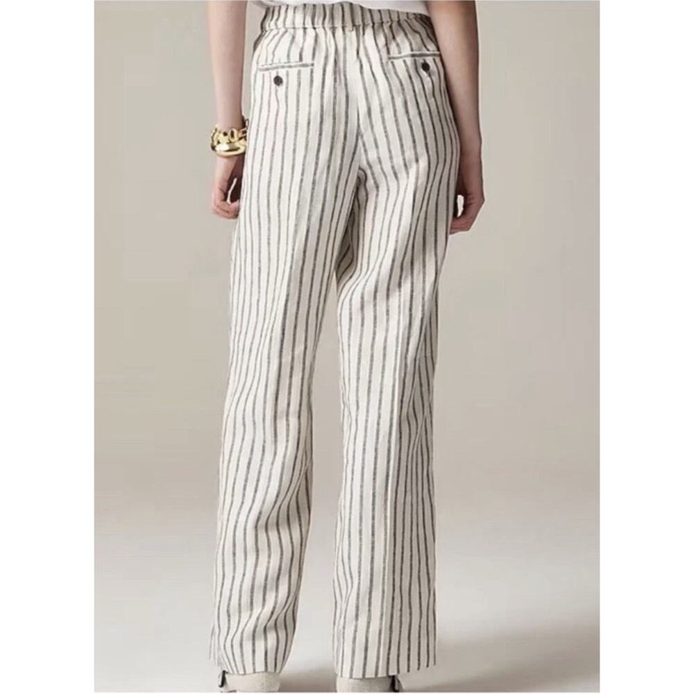 J.Crew Harbor Pant Small 100% Linen Striped Black and Cream Wide Leg Trousers - Picture 2 of 12